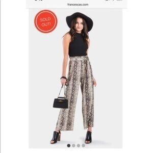 NWT Francesca's Black Snake Skin Halter Paperbag Waist Wide Leg Jumpsuit Size Me